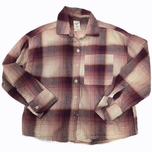 Osh Kosh Pink Flanel Button-Up Shirt Kids Sz 4 Soft Pink 100% Cotton Layer Cover
